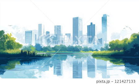 都市景観のイラスト背景素材 121427133