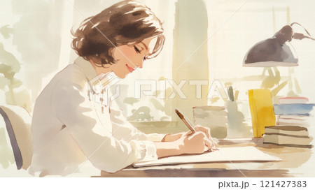 執筆活動をする女性 執筆活動をする女性 121427383