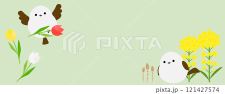 かわいいシマエナガと春のバナー 121427574