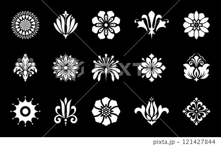 Flower icons set. Isolated elements for design. Vector graphics. 121427844