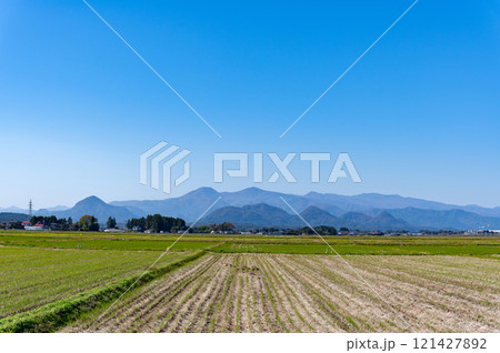 秋の田園風景と船形連峰 秋の田園風景と船形連峰 121427892