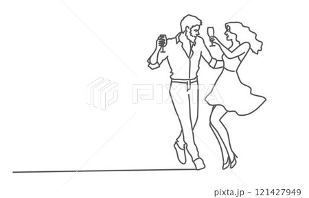 Man and woman dancing together with glasses Man and woman dancing together with glasses 121427949