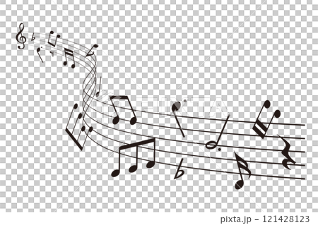 ウェーブ状の楽譜:五線譜に並ぶ音符の背景ベクターイラスト ウェーブ状の楽譜:五線譜に並ぶ音符の背景ベクターイラスト 121428123