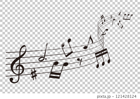 波浪形樂譜：五線譜上排列的音符的背景向量插圖 121428124