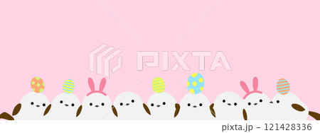 かわいいシマエナガとイースターのバナー かわいいシマエナガとイースターのバナー 121428336