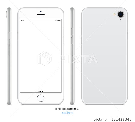 smartphone mockup in silver color with blank screen front, back and side on white background. stock vector illustration eps10 121428346