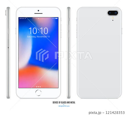 smartphone mockup in silver color with colorful screen front, back and side on white background. stock vector illustration eps10 smartphone mockup in silver color with colorful screen front, back and side on white background. stock vector illustration eps10 121428353