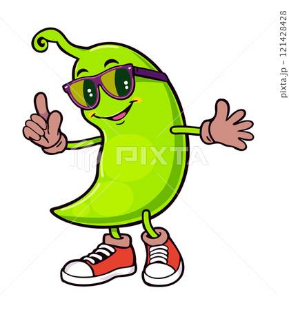 Funny pea pod in sunglasses. Groovy retro cartoon vector isolated illustration Funny pea pod in sunglasses. Groovy retro cartoon vector isolated illustration 121428428
