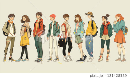 人物の手描きイラスト集 121428589