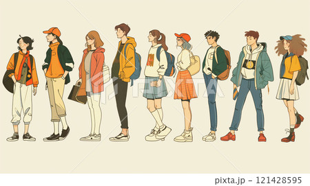 人物の手描きイラスト集 121428595
