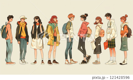 人物の手描きイラスト集 121428596