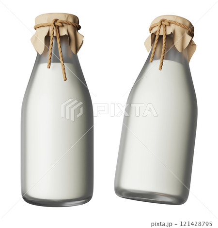 milk in glass bottle 3D graphic 121428795