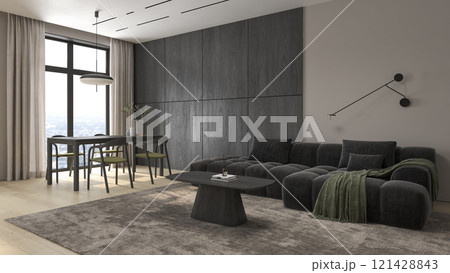 Modern style conceptual interior room 3d illustration Modern style conceptual interior room 3d illustration 121428843