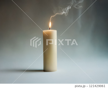 火のついたロウソク 1本 シンプル背景 祈りの光景 121429061