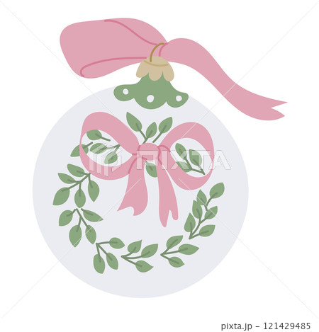 Elegant Christmas ornament with pink ribbon bow 121429485