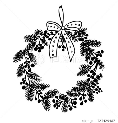 Hand drawn Christmas wreath illustration 121429487