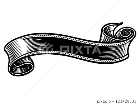 Vintage ribbon in engraving style. Isolated classic royal scroll, in victorian heraldic style 121429535