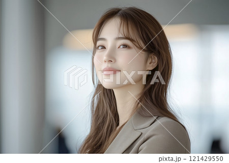 オフィスで働く女性ビジネスウーマンの横顔 121429550