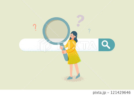 インターネット検索をする虫眼鏡を持った女性のイラスト 121429646