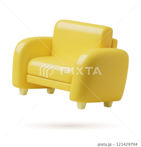 Yellow armchair cute 3d vector icon isolated on white background 121429704