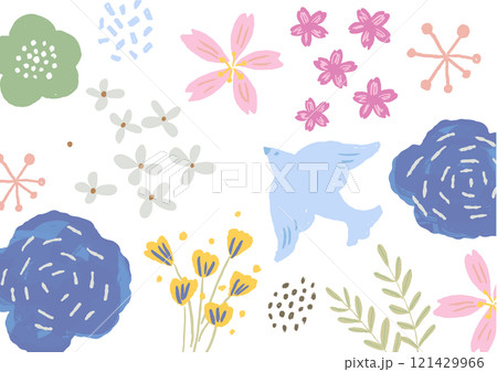 鳥と花の手描き風ベクター背景 121429966