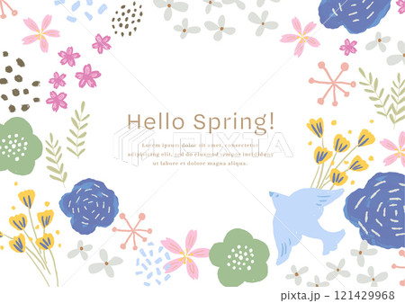 鳥と花の手描き風ベクターフレーム 121429968