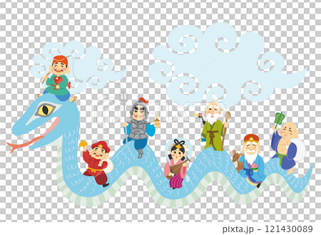 年賀状素材イラスト　巳年　七福神　雲 121430089