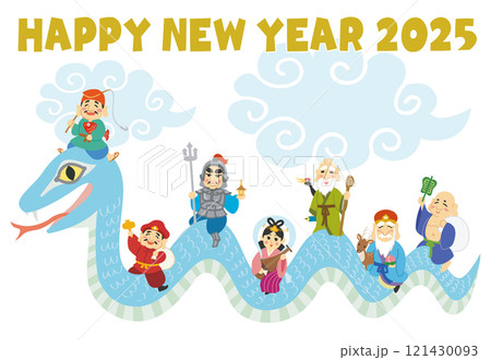 年賀状素材イラスト　巳年　七福神　雲　HAPPY NEW YEAR 121430093