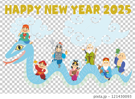 年賀状素材イラスト　巳年　七福神　雲　HAPPY NEW YEAR 121430093