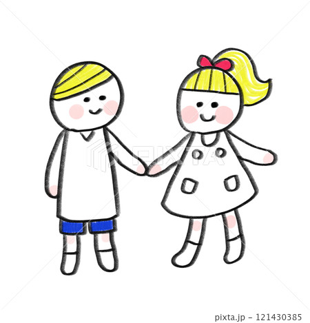 手をつなぐ男の子と女の子 121430385