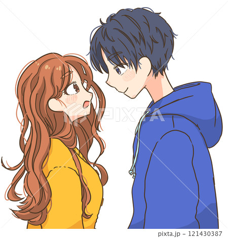 見つめ合う若い男女 121430387
