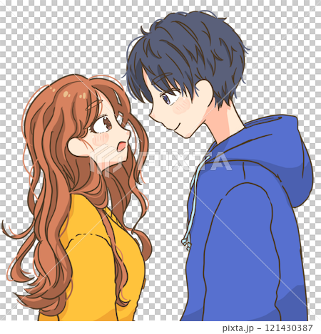 Young men and women looking into each other 121430387