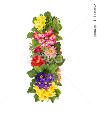 Letter I made of various colorful flowers 121430652