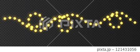 Festive Christmas light glowing garland string on dark background. Festive Christmas light glowing garland string on dark background. 121431056