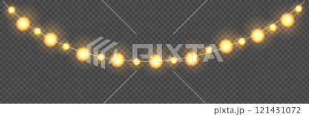 Festive Christmas light  glowing garland string on dark background. 121431072