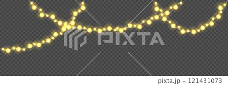 Festive Christmas light  glowing garland string on dark background. 121431073