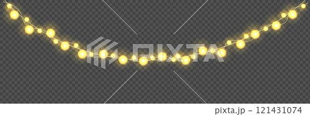 Festive Christmas light glowing garland string on dark background. Festive Christmas light glowing garland string on dark background. 121431074