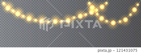 Festive Christmas light glowing garland string on dark background. Festive Christmas light glowing garland string on dark background. 121431075