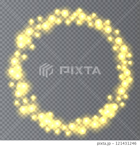 Gold neon round frame with lights effects. 121431246