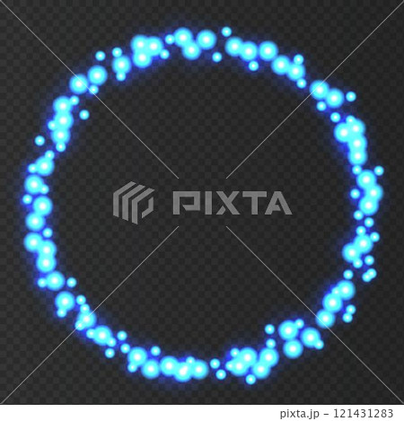 Blue neon round frame with lights effects. 121431283