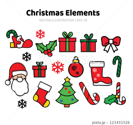 Festive hand-drawn Christmas icons .Vector illustration Festive hand-drawn Christmas icons .Vector illustration 121431526
