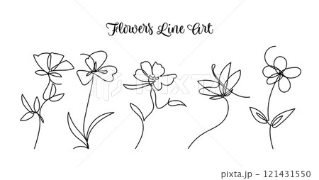 Single line art flowers blossom hand-drawn collection.Vector illustration Single line art flowers blossom hand-drawn collection.Vector illustration 121431550
