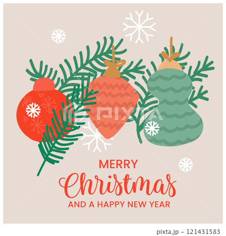 Christmas social media post with Pine Leaves and Christmas Lamps - Vector illustration Christmas social media post with Pine Leaves and Christmas Lamps - Vector illustration 121431583
