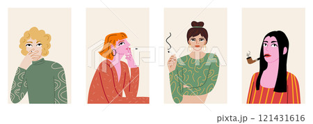 A set of portraits of women with a cigarette. Smoking women. 121431616