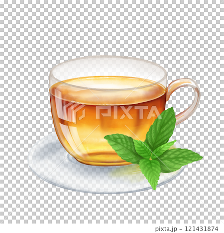 Cup of herbal tea with mint leaves. Hand drawn illustration. Cup of herbal tea with mint leaves. Hand drawn illustration. 121431874