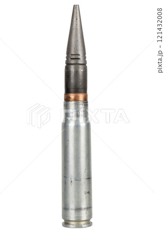 30 mm armor piecing round for automatic canon from infantry fighting vehicle BMP-2 used by the former Soviet Union. Isolated on white. 30 mm armor piecing round for automatic canon from infantry fighting vehicle BMP-2 used by the former Soviet Union. Isolated on white. 121432008