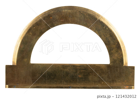 old retro circle brass protractor isolated on white 121432012