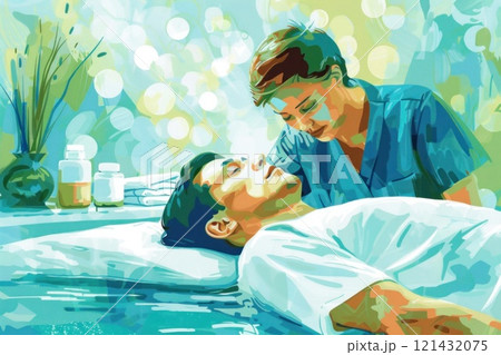 Relaxing Massage Therapy Session in Tranquil Spa Environment for Ultimate Rejuvenation 121432075