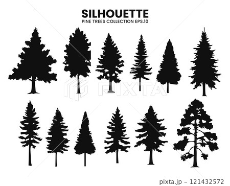Silhouette Pine Trees Collection Vector Illustration 121432572