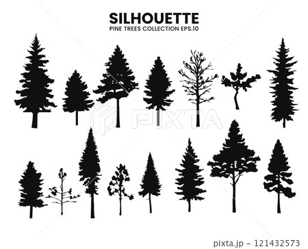 Silhouette Pine Trees Collection Vector Illustration	 121432573